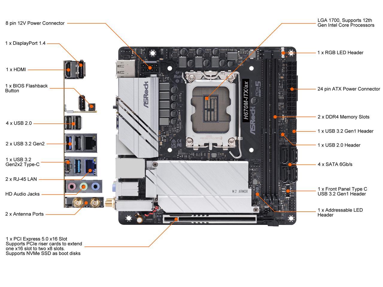 ASRock H670M-ITX/AX LGA 1700 Intel H670 SATA 6Gb/s DDR4 Mini ITX Motherboard 2