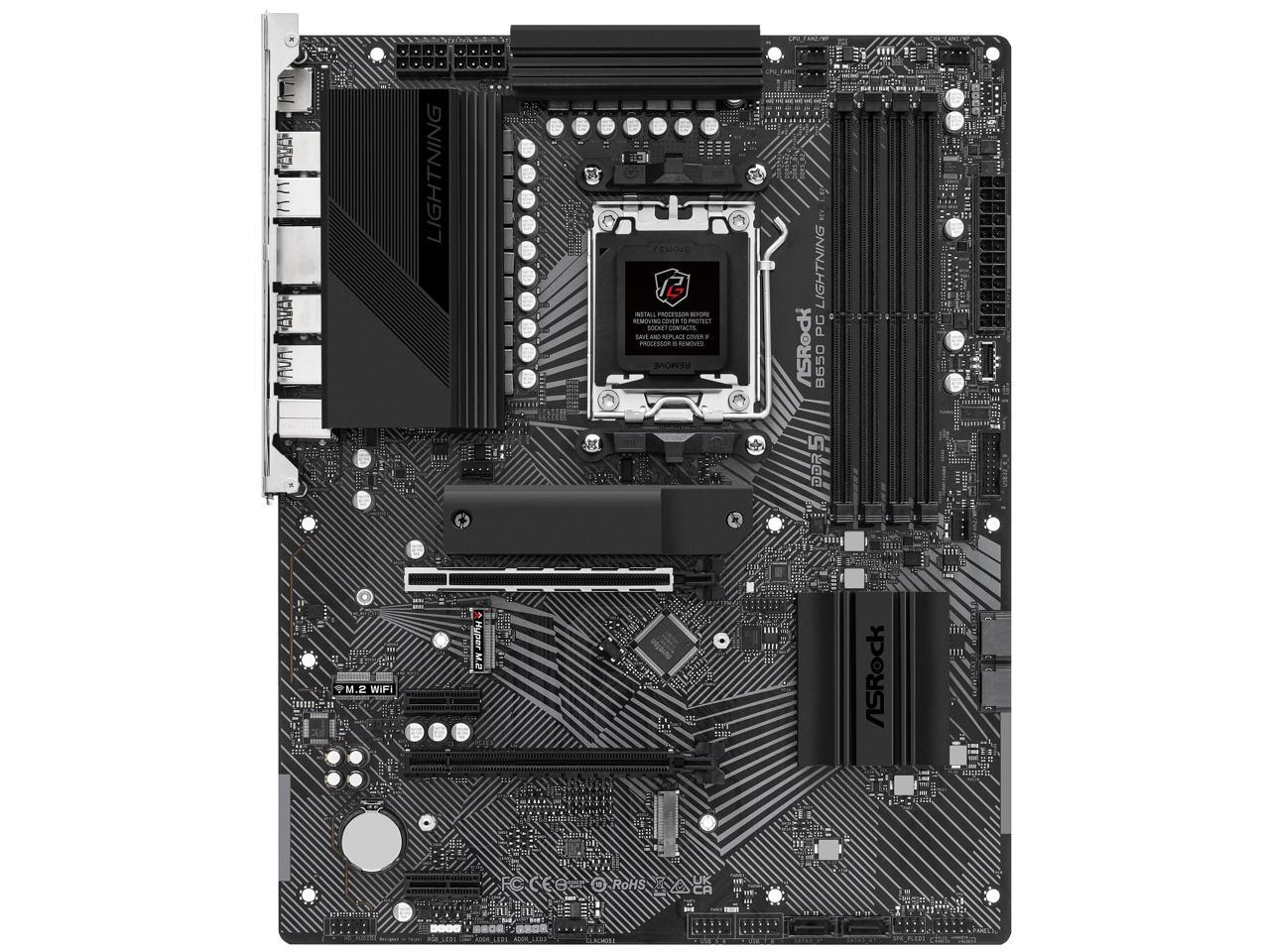 ASRock B650 PG LIGHTING AM5 ATX Motherboard, 4 slots DDR5, PCIE 4.0 x16,  3 M.2 slots,  2.5Gb Lan, 7.1 Nahimic Audio , Rear USB3.2 Gen2X2 Type_C ,  14+2+1 Power Phase, AMD CrossFire. 2