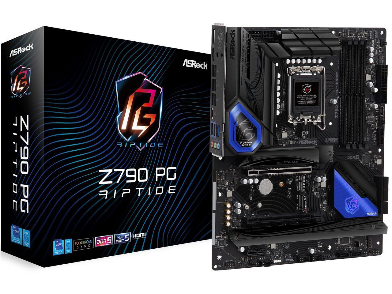 ASRock Z790 PG RIPTIDE Intel LGA1700 (14th,13th,12th Gen) ATX Motherboard, 4 slots DDR5, PCIE 5.0 x16, 5 Hyper M.2 slots, 2.5Gb Lan, 7.1 Nahimic Audio, Front USB3.2 Gen2X2 Type_C, 14+1+1 Power Phase 1