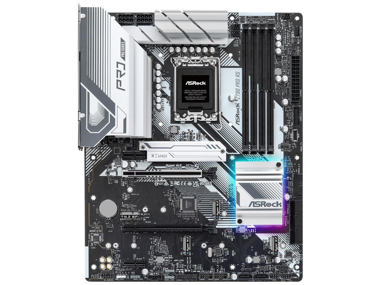 ASRock Z790 PRO RS Intel LGA1700 (14th,13th,12th Gen) ATX Mainboard, 4 slots DDR5, PCIE 5.0 x16, Quad Hyper M.2 slots, 2.5Gb Lan, 7.1 Nahimic Audio, Front USB3.2 Gen2X2 Type_C, 14+1+1 Power Phase, 2oz Copper PCB 2