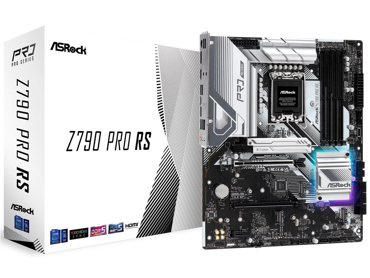 ASRock Z790 PRO RS Intel LGA1700 (14th,13th,12th Gen) ATX Mainboard, 4 slots DDR5, PCIE 5.0 x16, Quad Hyper M.2 slots, 2.5Gb Lan, 7.1 Nahimic Audio, Front USB3.2 Gen2X2 Type_C, 14+1+1 Power Phase, 2oz Copper PCB 1