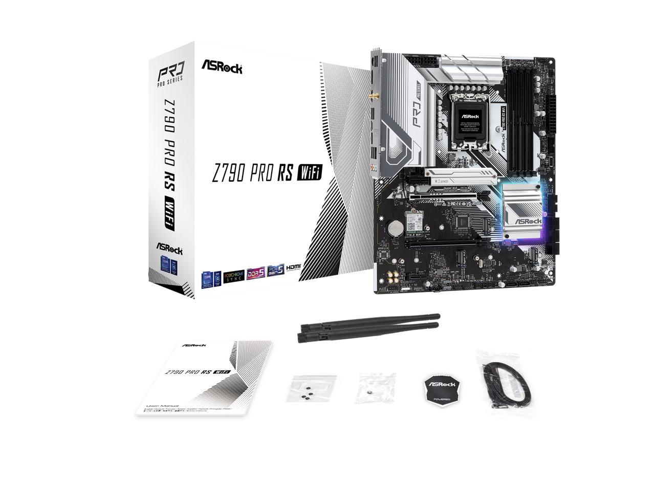 ASRock PRO Z790 PRO RS WiFi Intel LGA1700 (14th,13th,12th Gen) ATX Motherboard, 4 DDR5 Slots, PCIE 5.0x16, Realtek ALC897 7.1 CH, Dragon 2.5G LAN, WiFi 6E+Bluetooth, 8 SATA3, 4 Hyper M.2 (PCIe Gen4x4) 1