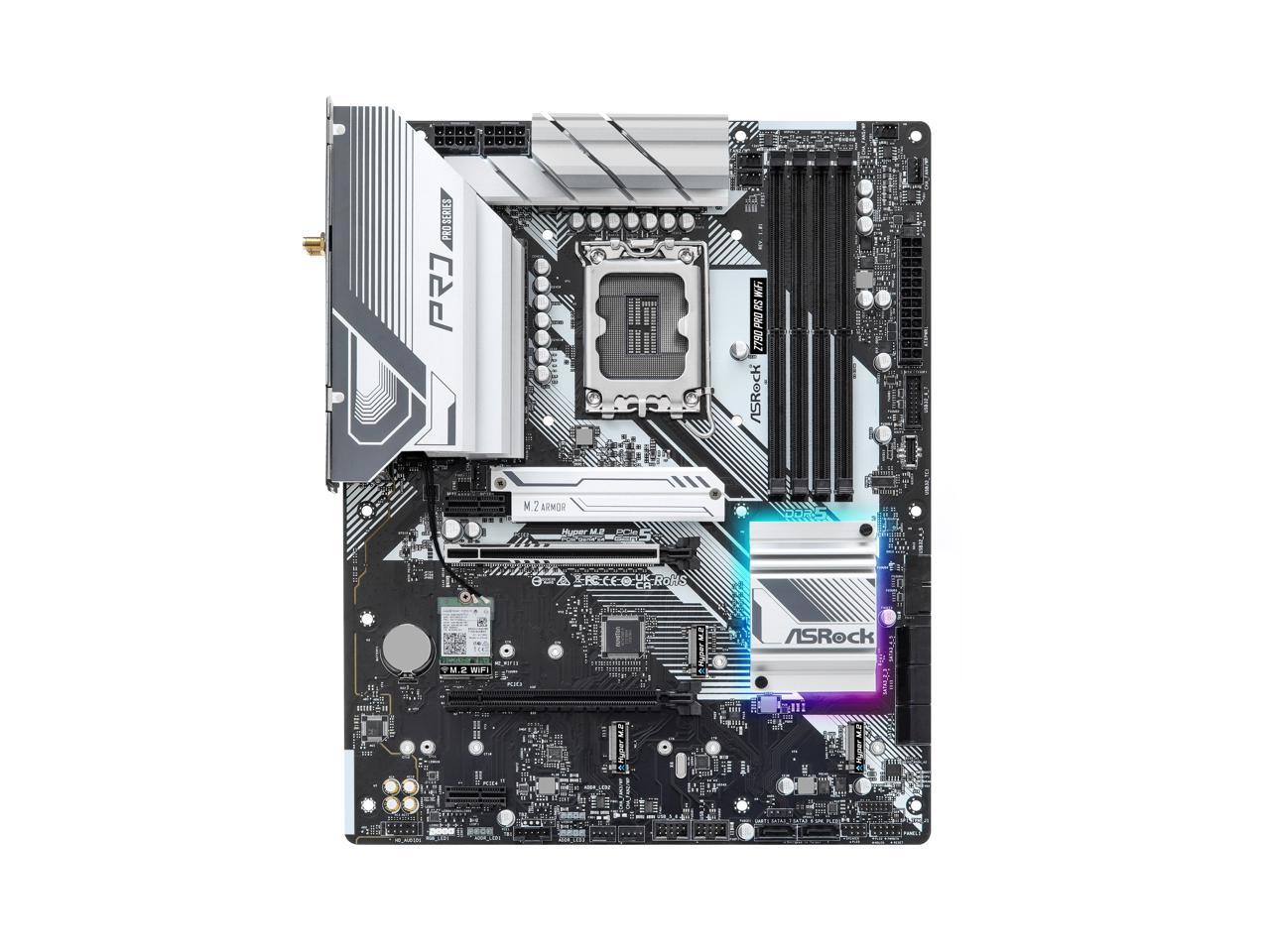 ASRock PRO Z790 PRO RS WiFi Intel LGA1700 (14th,13th,12th Gen) ATX Motherboard, 4 DDR5 Slots, PCIE 5.0x16, Realtek ALC897 7.1 CH, Dragon 2.5G LAN, WiFi 6E+Bluetooth, 8 SATA3, 4 Hyper M.2 (PCIe Gen4x4) 2