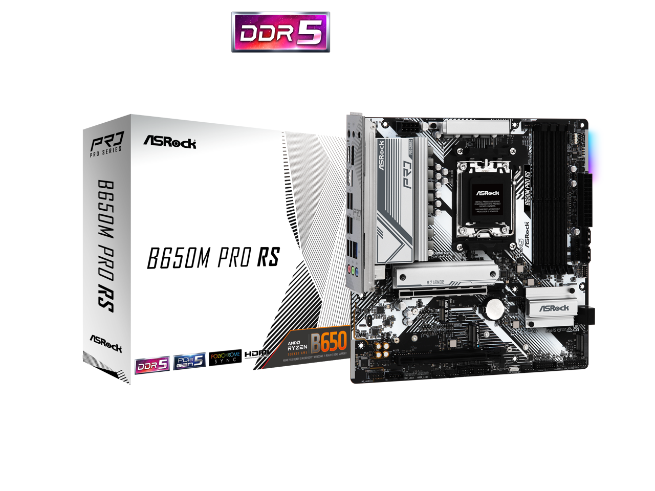 ASRock B650M PRO RS AM5 AMD B650 SATA 6Gb/s Micro ATX Motherboard 1