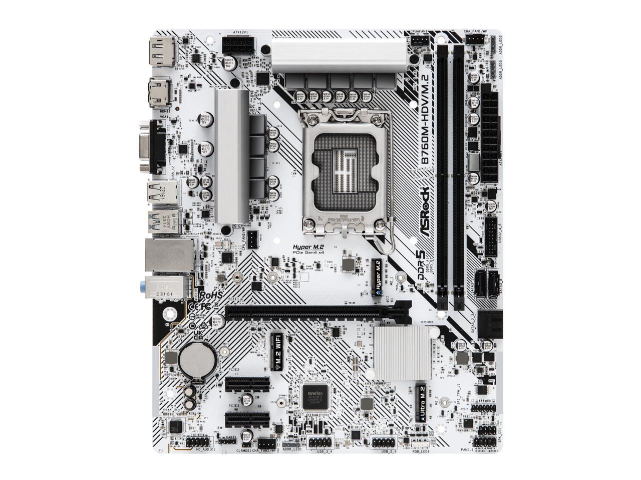 ASRock B760M-HDV/M.2 LGA1700 Micro ATX (280) Intel B760 SATA 6Gb/s DDR5 1 PCIe 4.0 x16 Motherboards - Intel 2