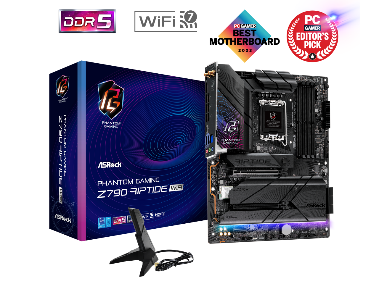 ASRock Z790 Riptide WiFi LGA 1700(14th,13th,12th Gen) Intel Z790 SATA 6Gb/s ATX DDR5  1 PCIe 5.0 x16 2.5G LAN WiFi 7 + Bluetooth Motherboards - Intel 1