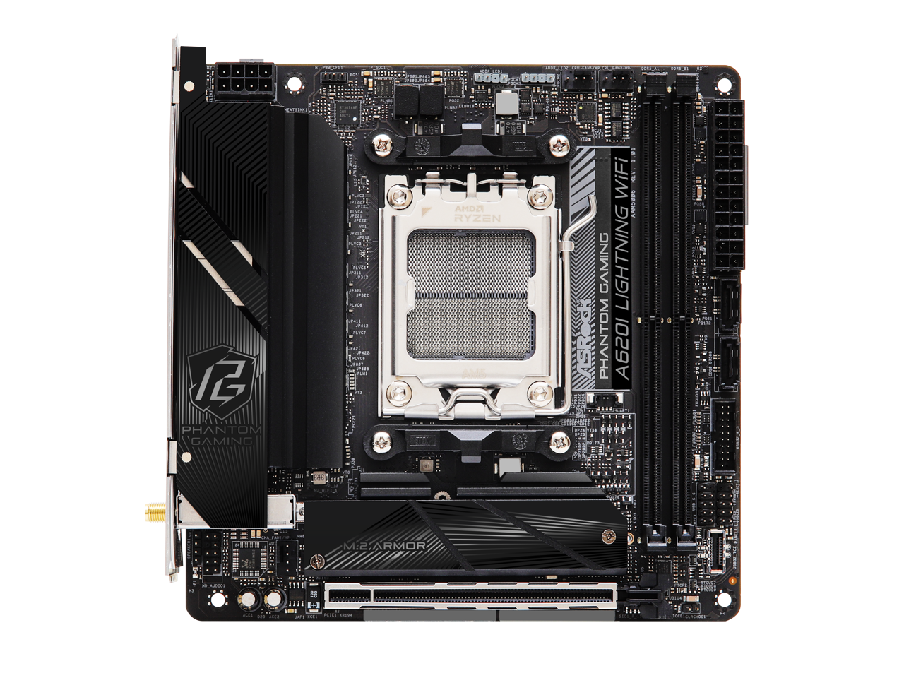 ASRock 620I LIGHTNING WIFI AM5 Ryzen7000 AMD A620 SATA 6Gb/s Mini-ITX  Dual Channel DDR5 - 2.5G LAN, 802.11ax Wi-Fi 6E Module PCIe 4.0 x16 Slot Motherboards - AMD 2