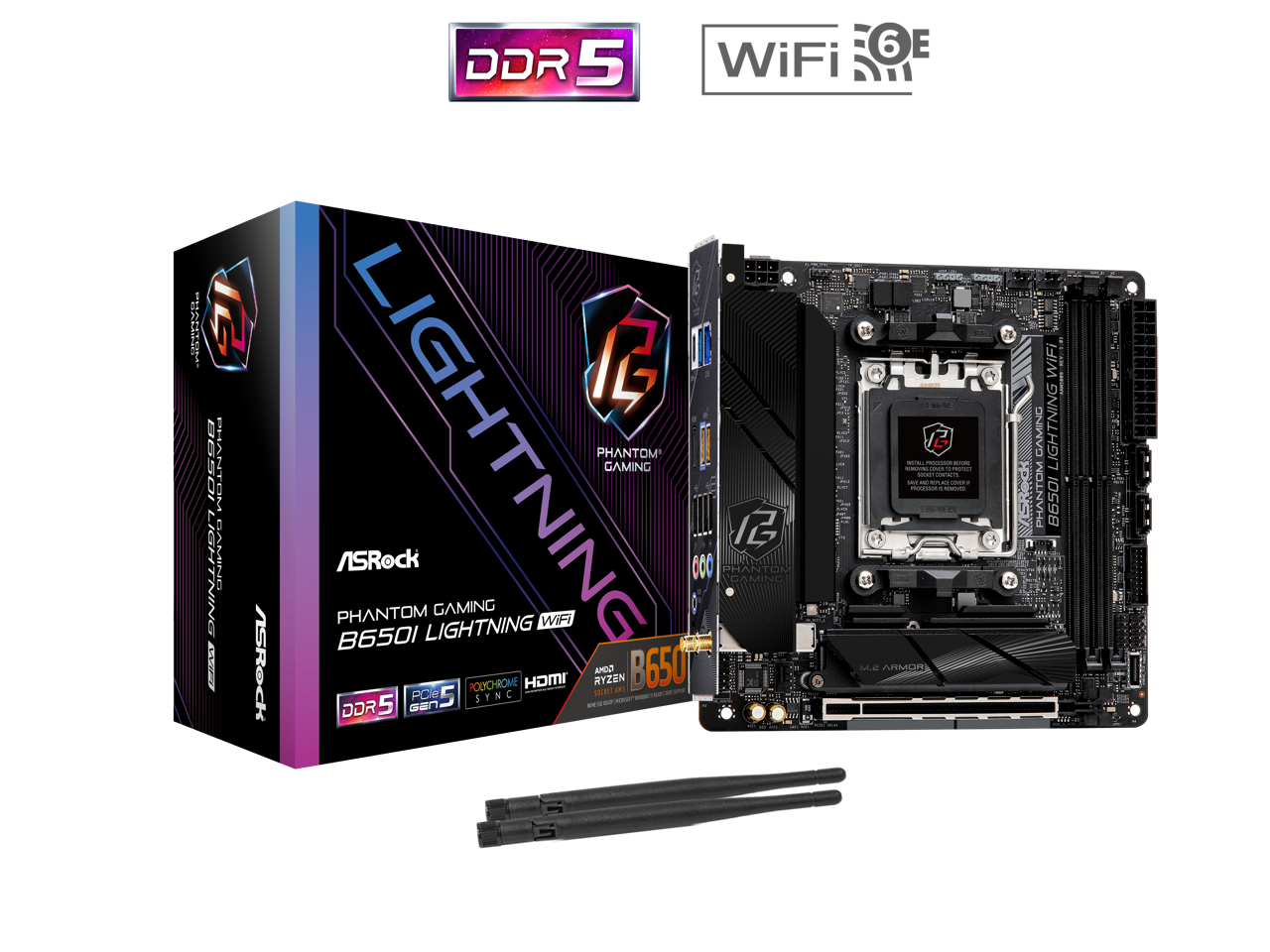 ASRock B650I LIGHTNING WIFI AM5 Ryzen 7000 AMD B650 SATA 6Gb/s Mini-ITX s DDR5 7200+ (OC) 2.5G LAN x WiFi 6E + Bluetooth Motherboards - AMD 1