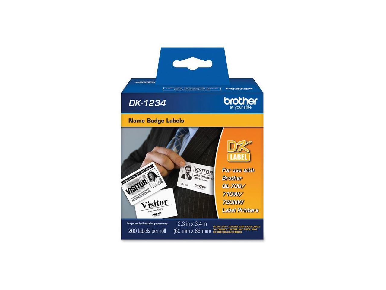 Brother DK1234 Brother Name Badge Label - 2.36" Width x 3.39" Length - Rectangle - Direct Thermal - White - Paper - 260 Label 5