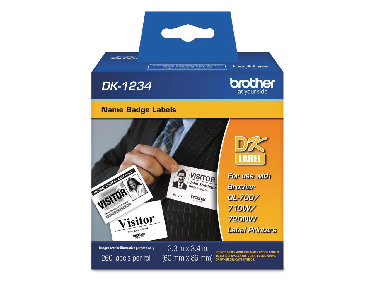 Brother DK1234 Brother Name Badge Label - 2.36" Width x 3.39" Length - Rectangle - Direct Thermal - White - Paper - 260 Label 1