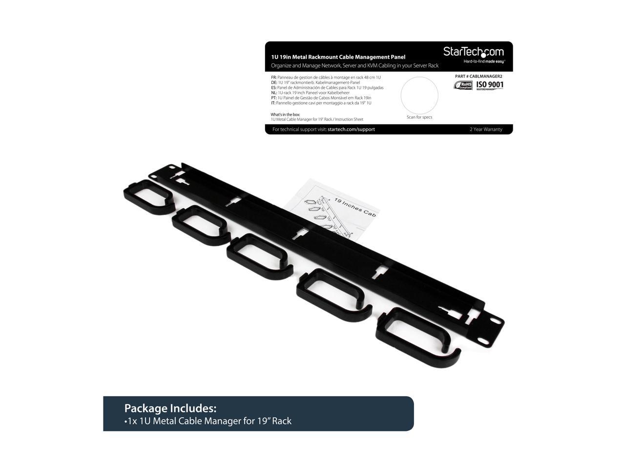 StarTech CABLMANAGER2 1U 19in Metal Rackmount Cable Management Panel 3