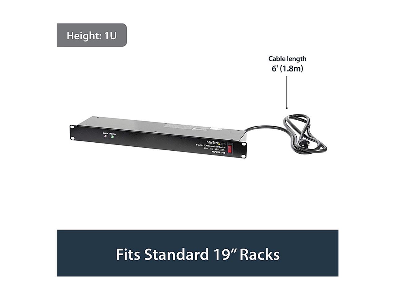 StarTech.com RKPW081915 19in 1U Rackmount 8 Outlet PDU Power Distribution Unit 125V 15A (12A UL) 5