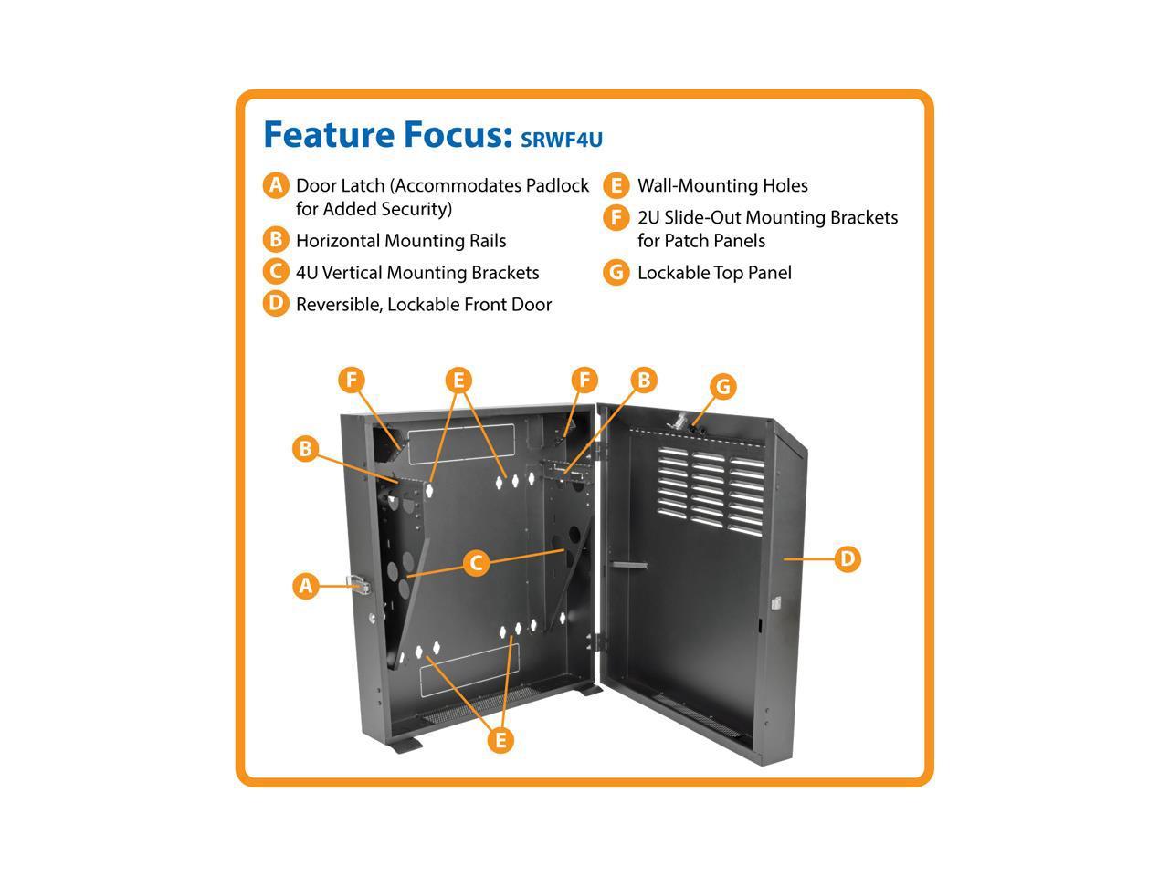 Tripp Lite SmartRack 4U Low-Profile Vertical-Mount Switch-Depth Wall-Mount Rack Enclosure Cabinet 2