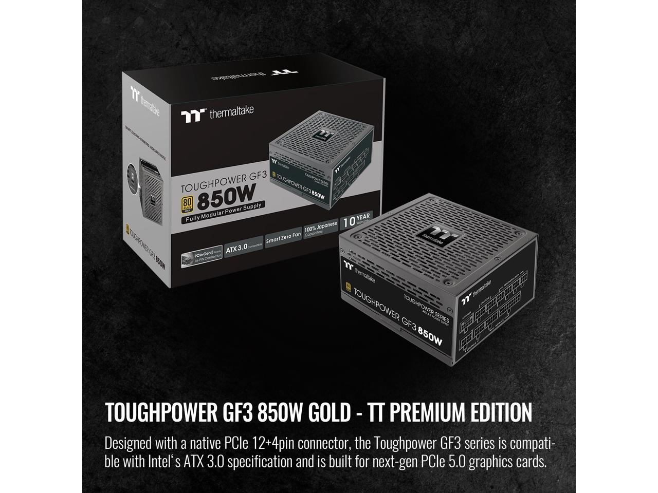 Thermaltake Toughpower GF3 850W, ATX 3.0 Standard, PCIe Gen.5 450W 12VHPWR Connector Included, 80+ Gold Full Modular SLI/Crossfire Ready Power Supply, 10 Year Warranty, PS-TPD-0850FNFAGU-4 2