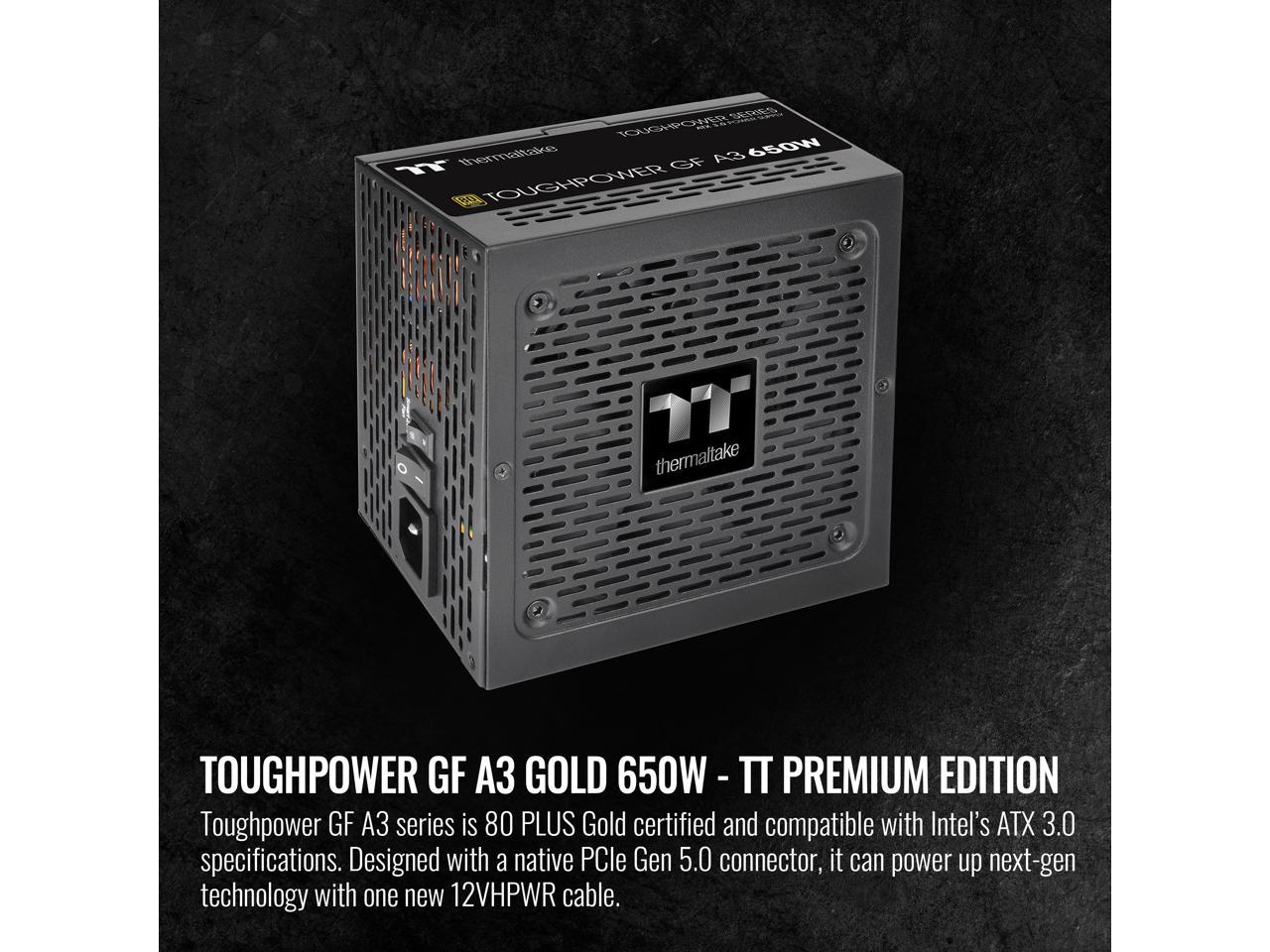 Thermaltake Toughpower GF A3 650W 80+ Gold Full Modular SLI/Crossfile Ready ATX 3.0 Standard Power Supply; PCIe Gen.5 300W 12VHPWR Connector Included; PS-TPD-0650FNFAGU-L; 10 Year Warranty 2