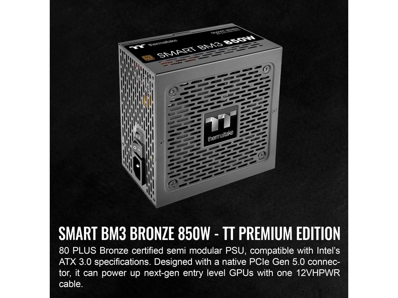 Thermaltake Smart BM3 850W 80Plus Bronze ATX 3.0 & PCIE 5.0 Ready Semi-Modular Power Supply; 105°C/221°F Japanese Capacitor; 5 Year Warranty; PS-SPD-0850MNFABU-3 2