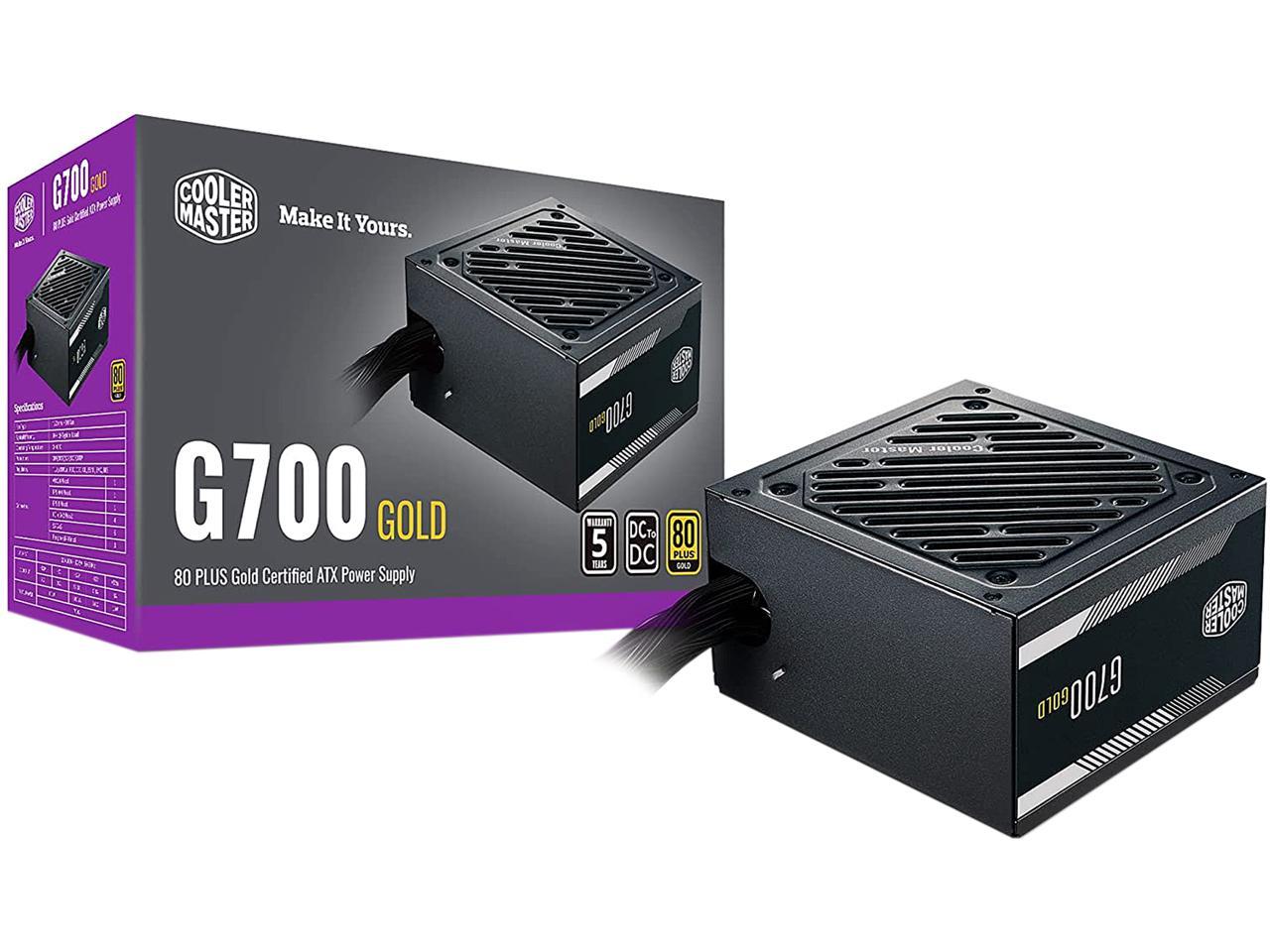 Cooler Master G700 Gold Power Supply, 700W 80+ Gold Efficiency, Intel ATX Version 2.52, Fixed Flat Black Cables. Quiet HDB Fan, 5 Year Warranty 1