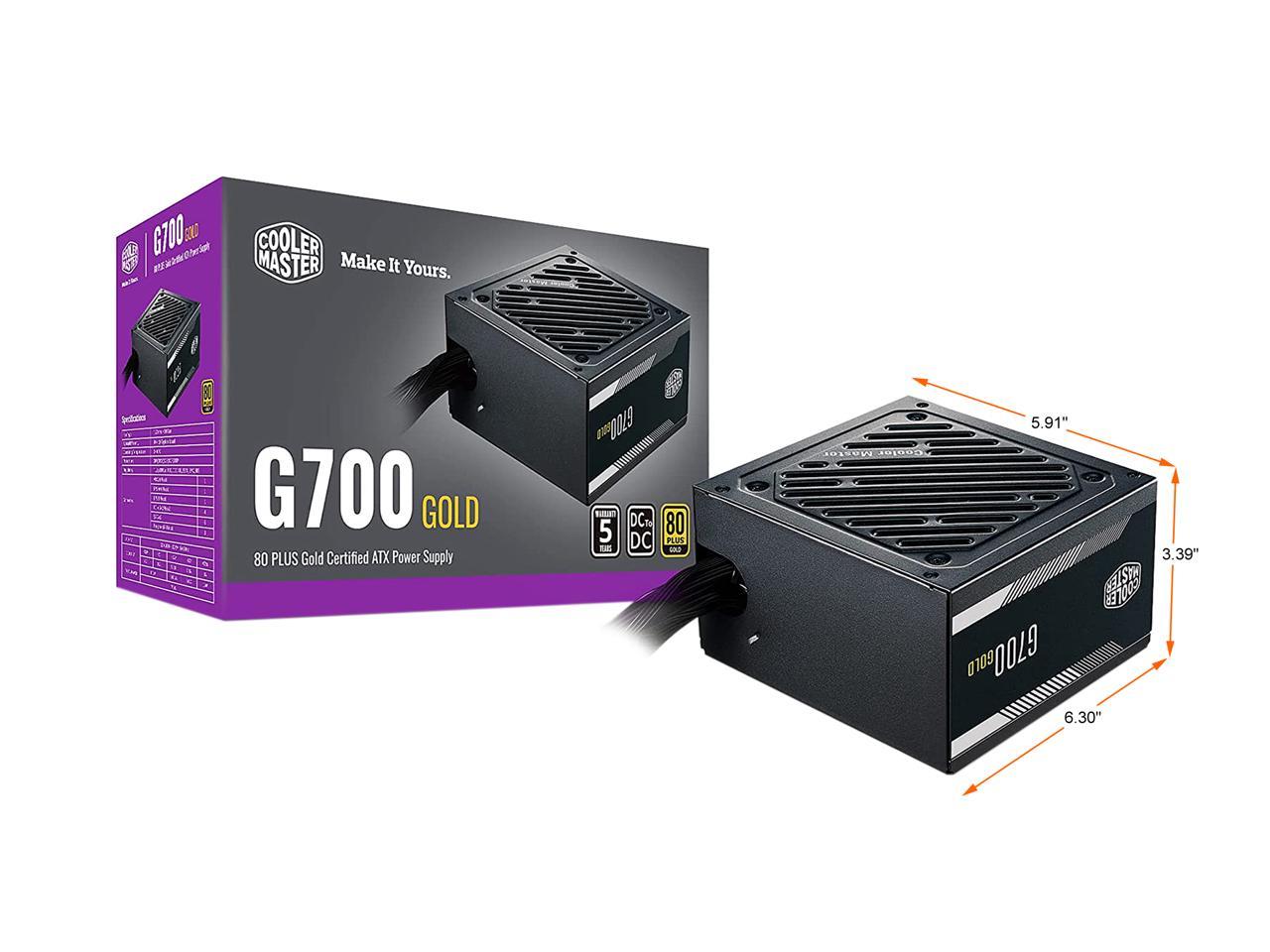 Cooler Master G700 Gold Power Supply, 700W 80+ Gold Efficiency, Intel ATX Version 2.52, Fixed Flat Black Cables. Quiet HDB Fan, 5 Year Warranty 2