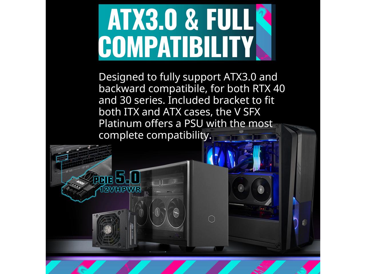 Cooler Master V1100 SFX Platinum Fully Modular, Fully ATX3.0, 1100W SFX, 80+ Platinum Efficiency, ATX Bracket Included, SFX Form Factor (MPZ-B001-SFAP-BUS) 4