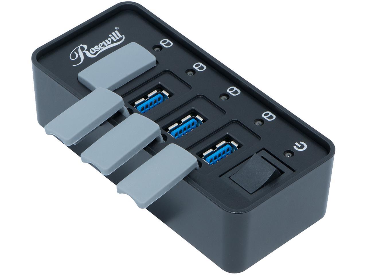 Rosewill 4-Port USB 3.0 Hub with Anti-Dust Rubber Caps and LED indicator on each Port, 480Mbps Data Transfer Speed for Windows & macOS - RHB-210 1