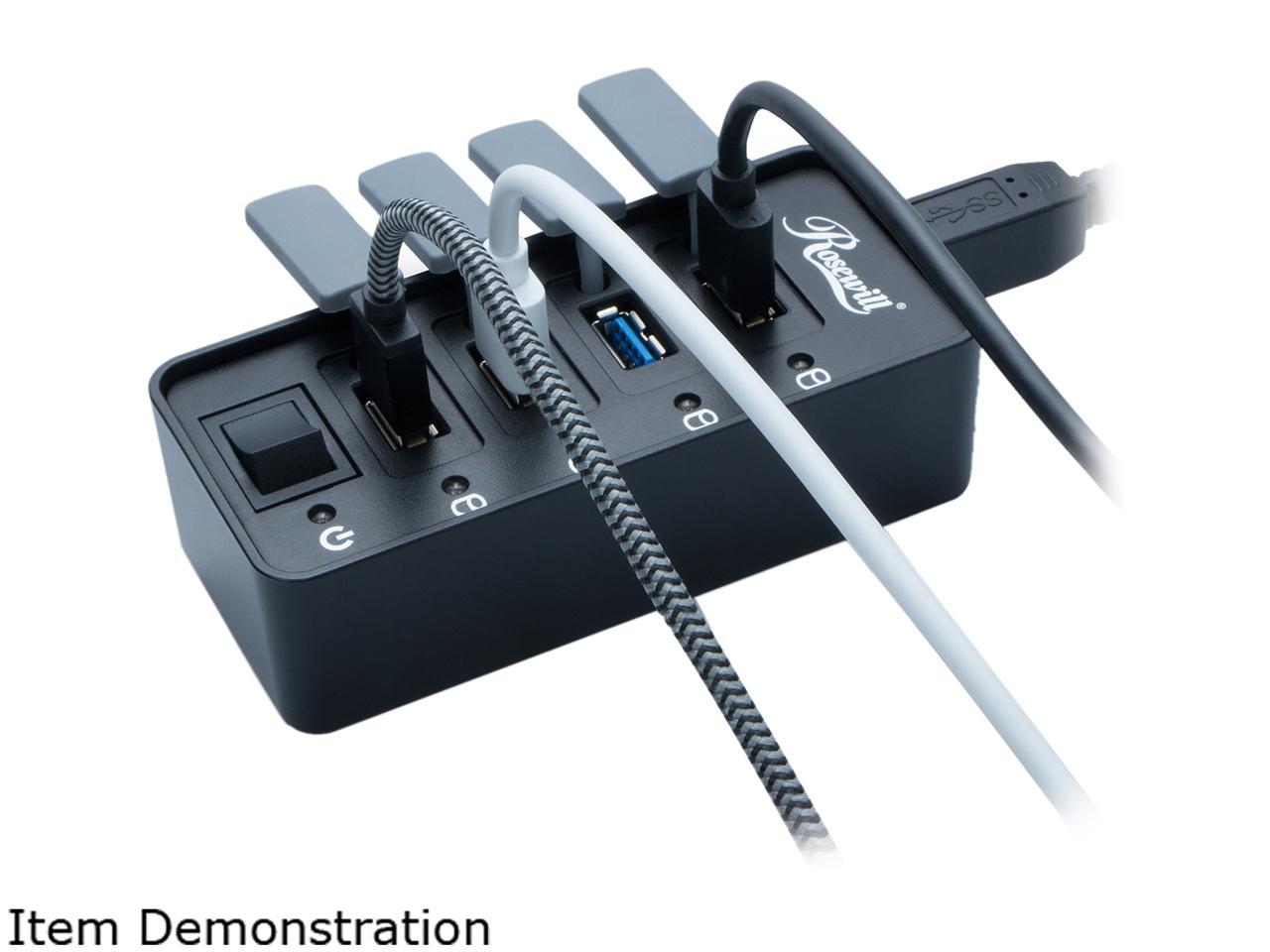 Rosewill 4-Port USB 3.0 Hub with Anti-Dust Rubber Caps and LED indicator on each Port, 480Mbps Data Transfer Speed for Windows & macOS - RHB-210 5