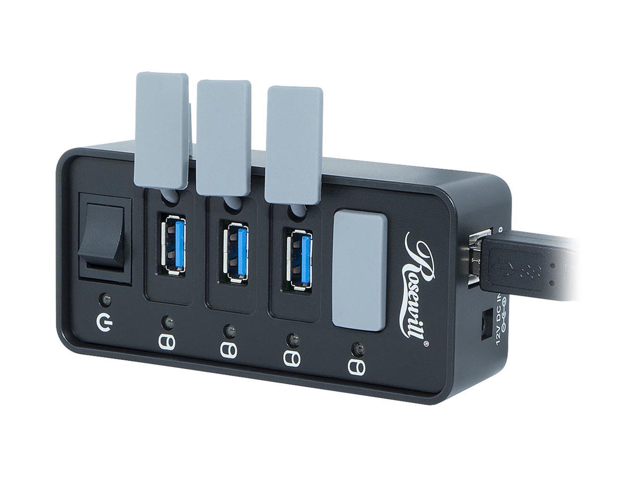 Rosewill 4-Port USB 3.0 Hub with Anti-Dust Rubber Caps and LED indicator on each Port, 480Mbps Data Transfer Speed for Windows & macOS - RHB-210 2