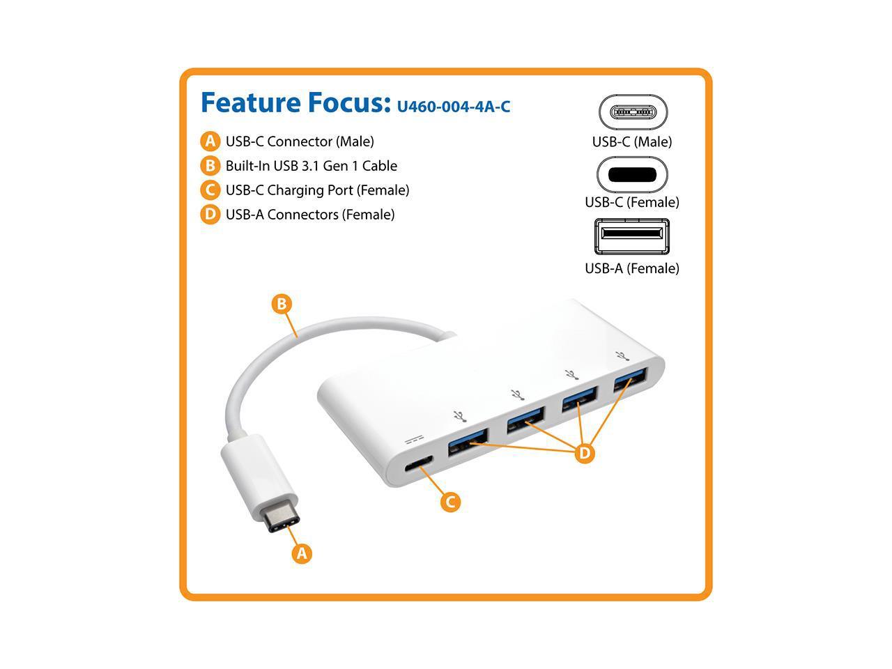 Tripp Lite U460-004-4A-C 4-Port USB 3.1 Gen 1 Portable Hub, USB-C to (x4) USB-A, with USB-C Charging Port 2