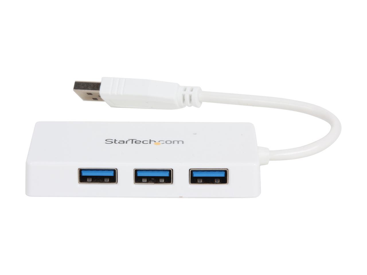 StarTech.com ST4300MINU3W 4 Port USB 3.0 Hub - Built-in Cable - Compact - SuperSpeed - White - USB Splitter - USB Port Expander - USB 3 Hub 2