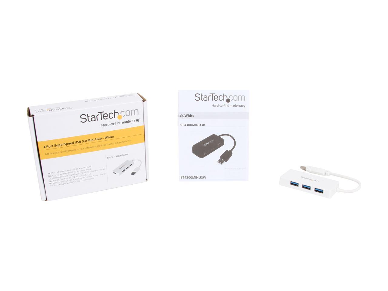 StarTech.com ST4300MINU3W 4 Port USB 3.0 Hub - Built-in Cable - Compact - SuperSpeed - White - USB Splitter - USB Port Expander - USB 3 Hub 5