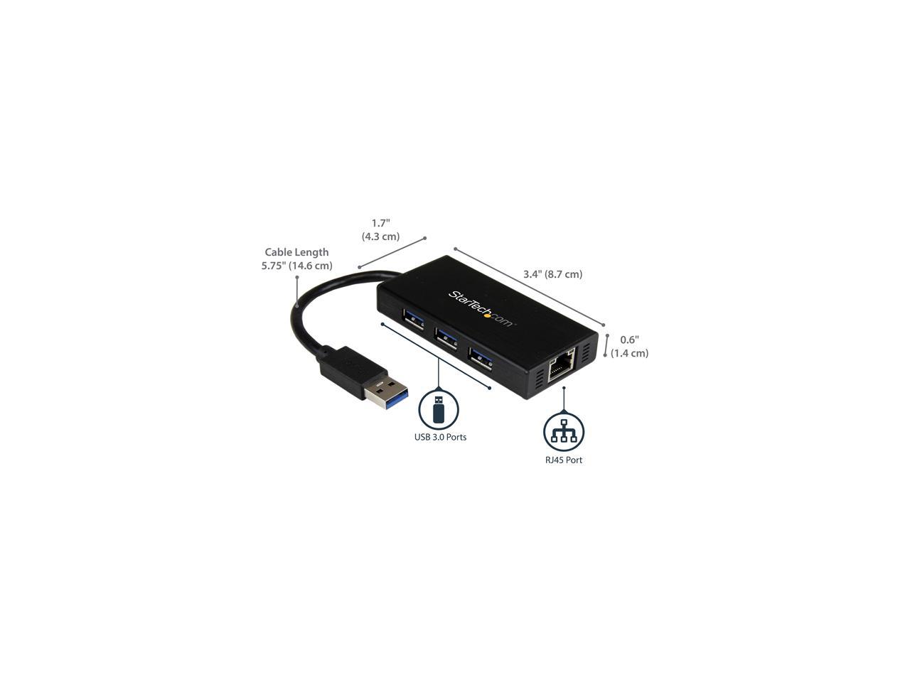 StarTech.com ST3300GU3B USB 3.0 Hub with Gigabit Ethernet Adapter - 3 Port - NIC - USB Network Adapter - USB Ethernet Dongle - USB Lan Adapter 2