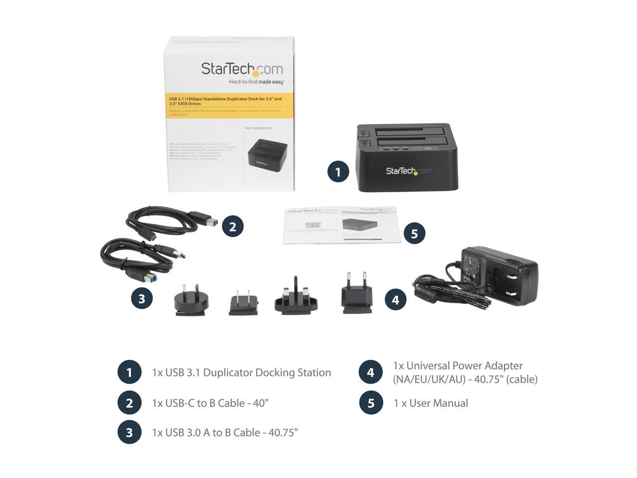 StarTech.com SDOCK2U313R USB 3.1 (10Gbps) Standalone Duplicator Dock for 2.5" & 3.5" SATA SSD / HDD - with Fast-Speed Duplication up to 28GB/min 3