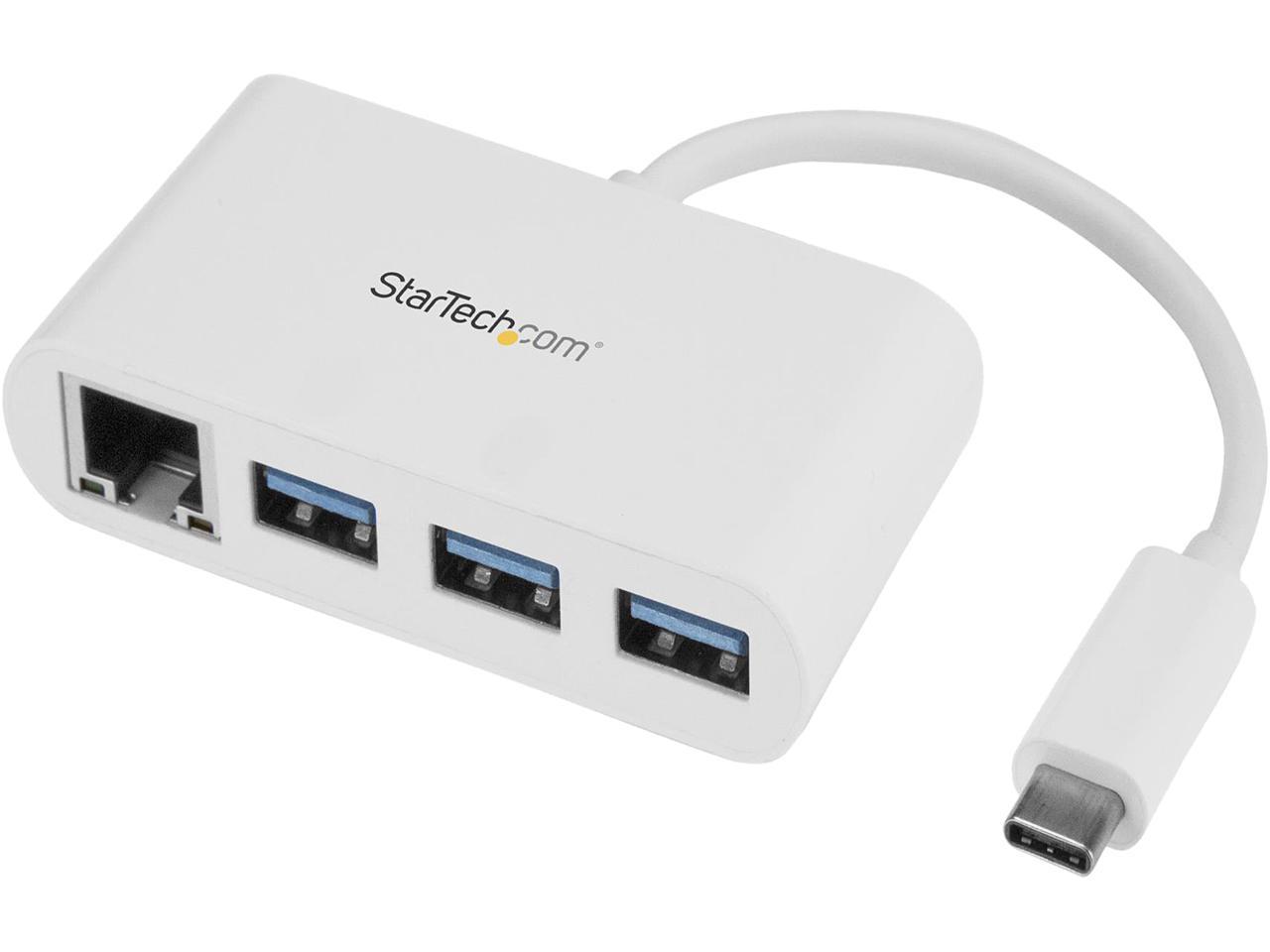 StarTech HB30C3A1GEA USB-C to Ethernet Adapter with 3 Port USB C Hub - Gigabit - White - Thunderbolt 3 Compatible - MacBook Pro 2016 1