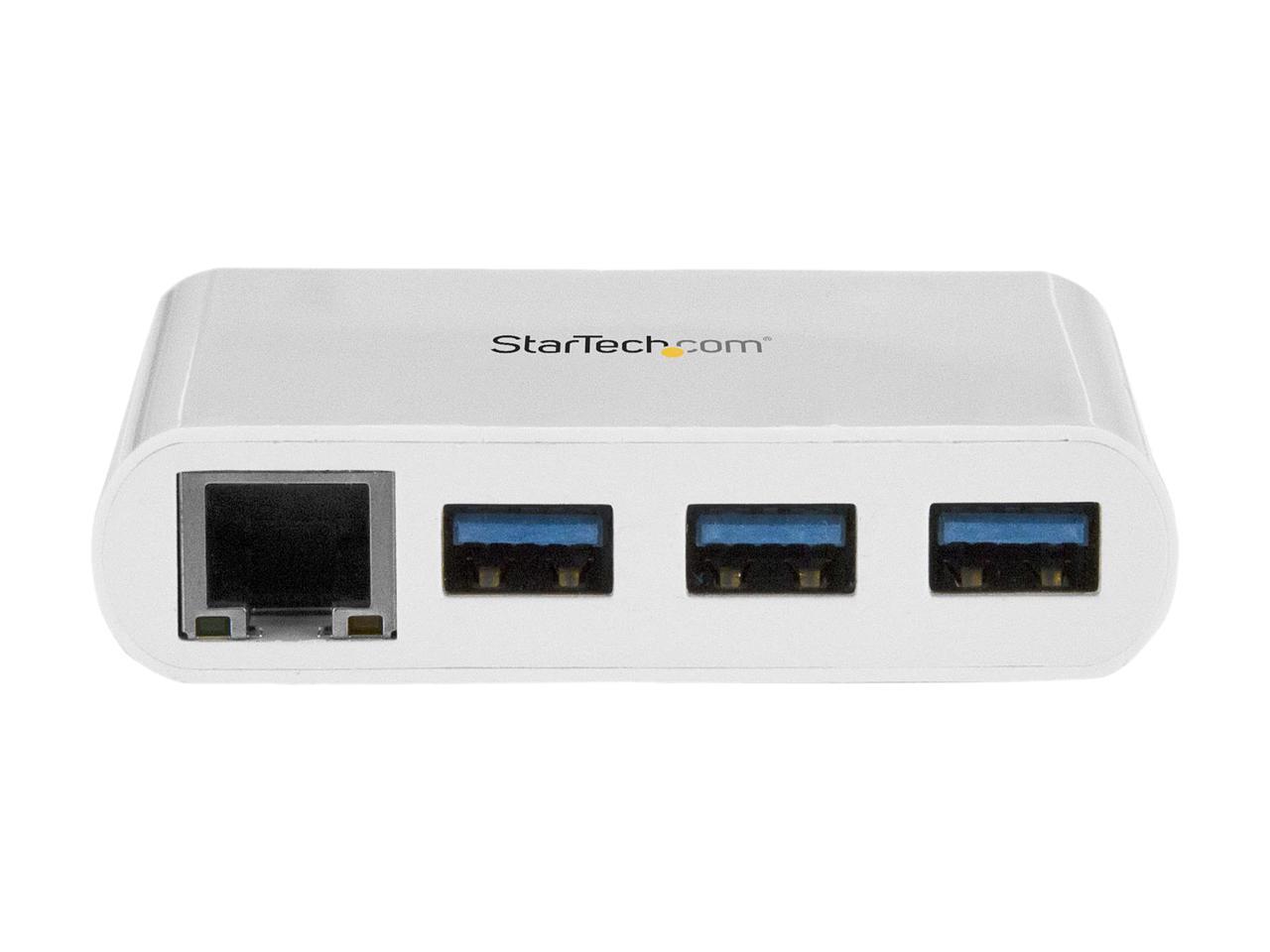 StarTech HB30C3A1GEA USB-C to Ethernet Adapter with 3 Port USB C Hub - Gigabit - White - Thunderbolt 3 Compatible - MacBook Pro 2016 2