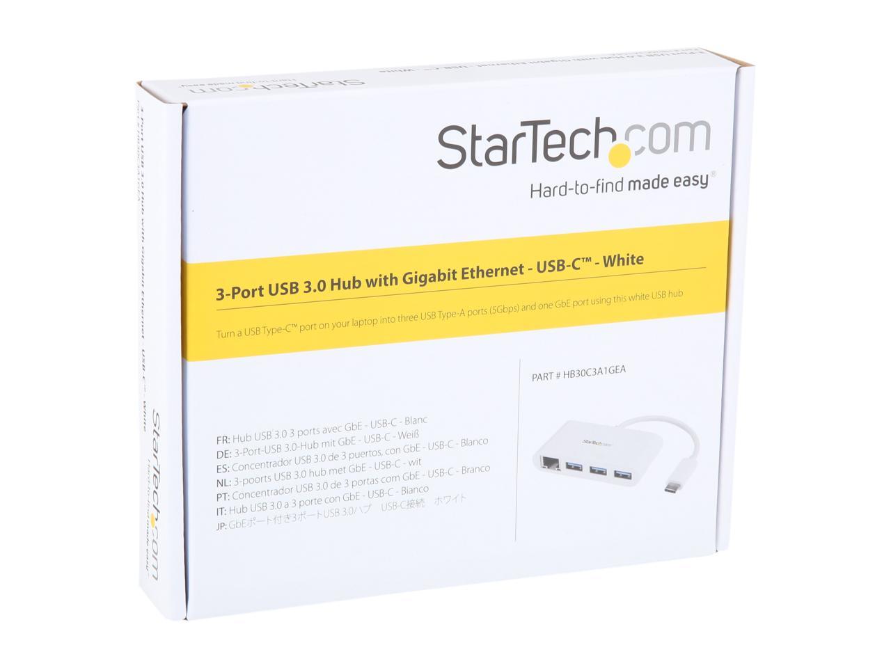 StarTech HB30C3A1GEA USB-C to Ethernet Adapter with 3 Port USB C Hub - Gigabit - White - Thunderbolt 3 Compatible - MacBook Pro 2016 4