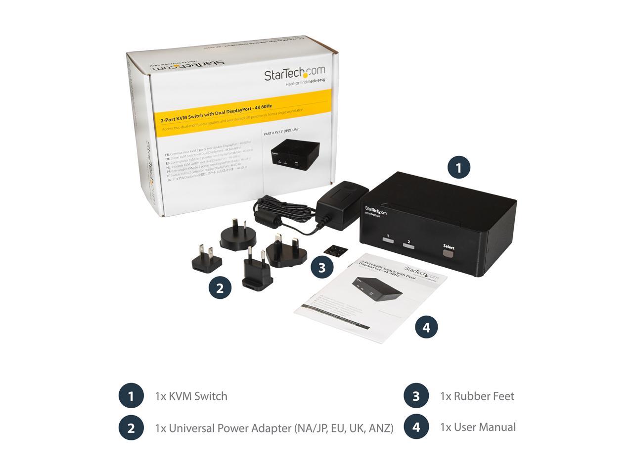 StarTech.com SV231DPDDUA2 2-Port DisplayPort Dual-Monitor KVM Switch - 4K 60Hz 4
