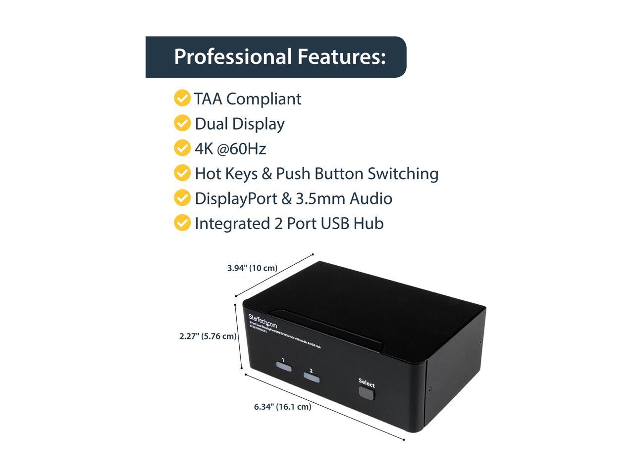 StarTech.com SV231DPDDUA2 2-Port DisplayPort Dual-Monitor KVM Switch - 4K 60Hz 5