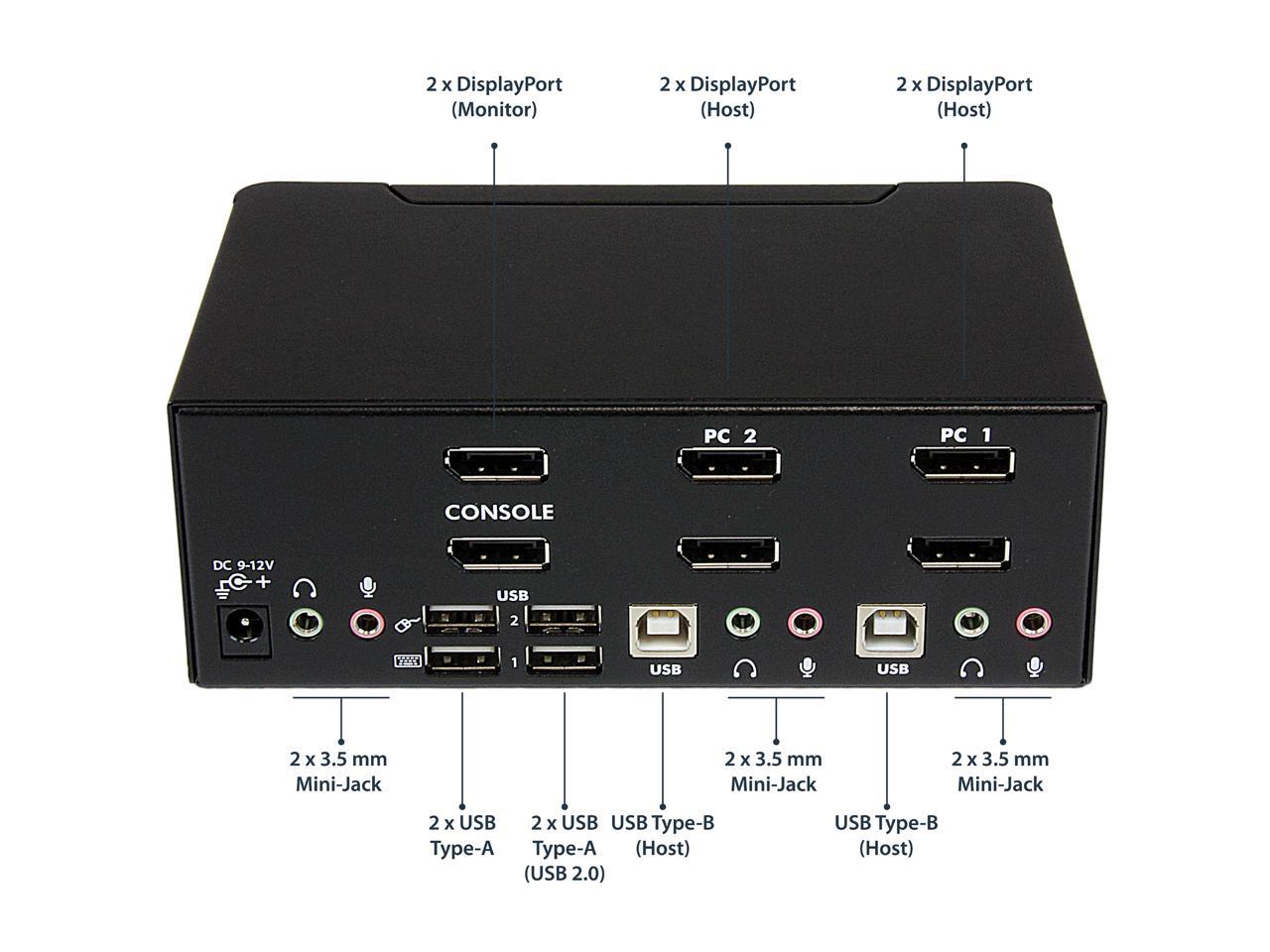 StarTech.com SV231DPDDUA2 2-Port DisplayPort Dual-Monitor KVM Switch - 4K 60Hz 3