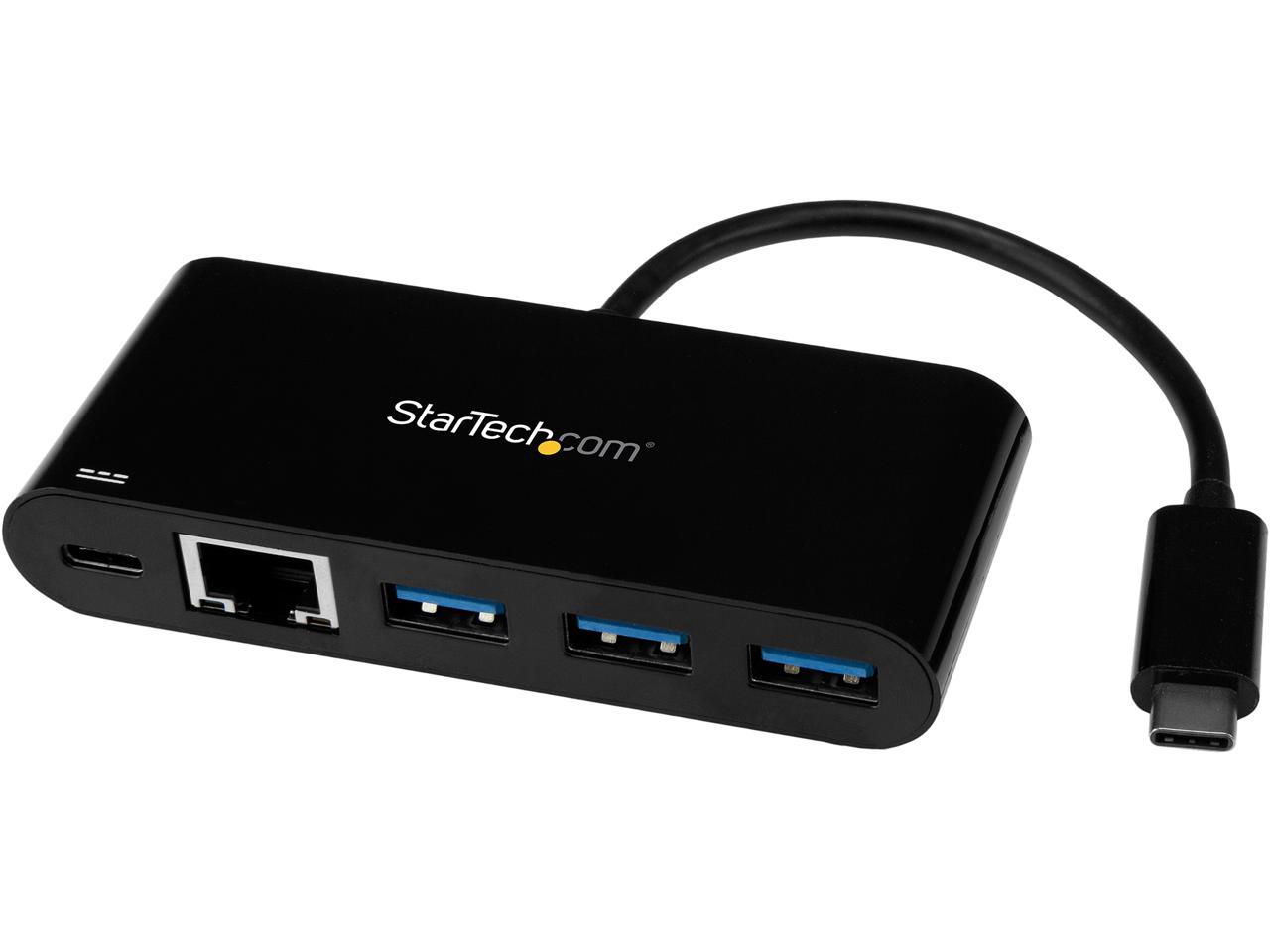 StarTech US1GC303APD USB C to Ethernet Adapter with 3-Port USB 3.0 Hub and Power Delivery - USB-C Gigabit Network Adapter USB Hub w/ 3 USB-A Ports 1