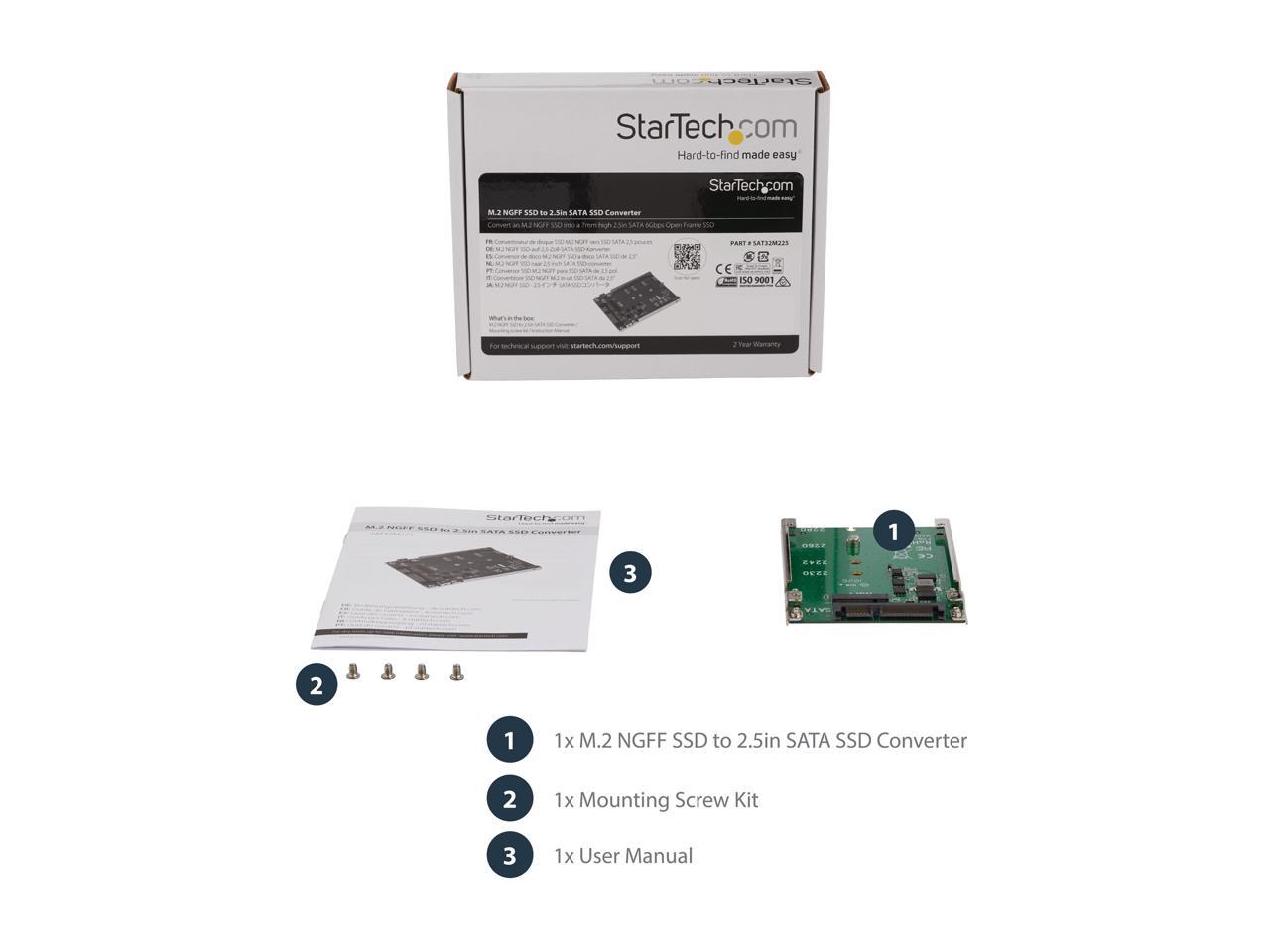 StarTech.com SAT32M225 M.2 SSD to 2.5in SATA Adapter Converter with Open Frame Housing and 7mm Height 2