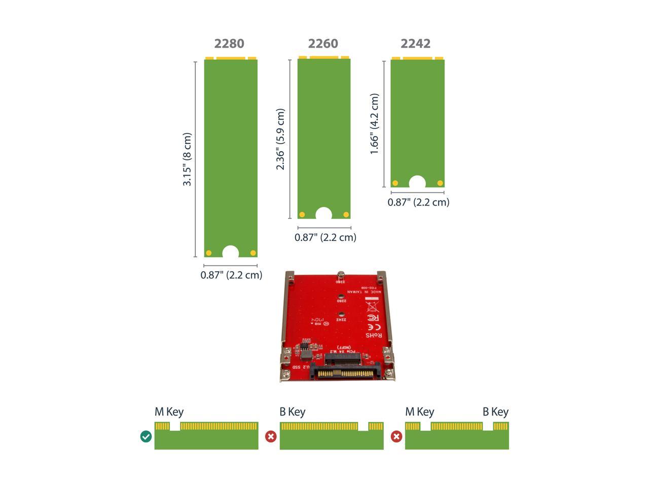 StarTech U2M2E125 M.2 to U.2 Adapter - for 1 x M.2 NVMe SSD - U.2 (SFF-8639) Host Interface - SSD M.2 - NVME M.2 SSD - M.2 PCIe SSD - M.2 Drive 3