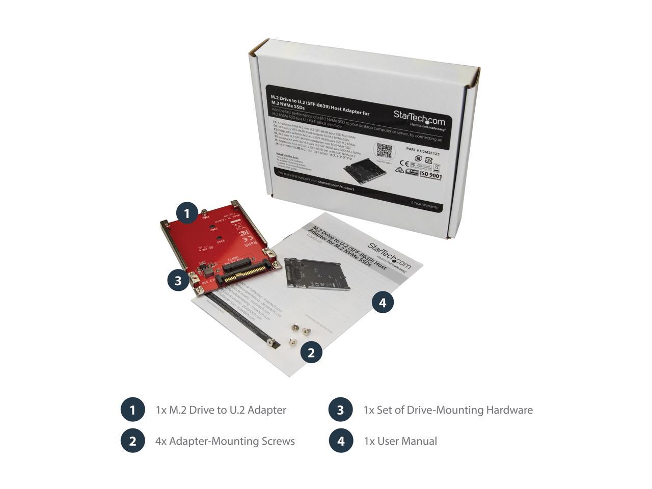 StarTech U2M2E125 M.2 to U.2 Adapter - for 1 x M.2 NVMe SSD - U.2 (SFF-8639) Host Interface - SSD M.2 - NVME M.2 SSD - M.2 PCIe SSD - M.2 Drive 2