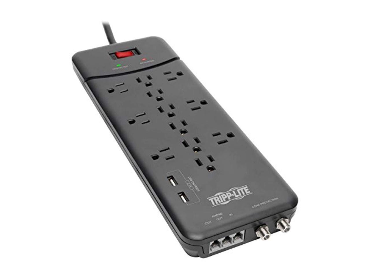 Tripp Lite Surge Protector Power Strip 12 Outlets, 2 USB Charging Ports Tel/Modem/Coax 5