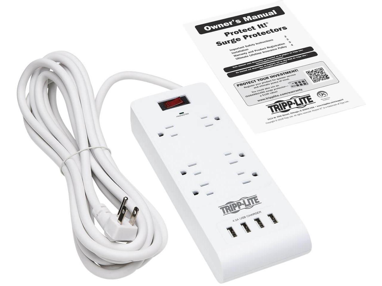 Tripp Lite 15ft 6-Outlet 4 USB Surge Protector Power Strip White TLP64USBRA15 3