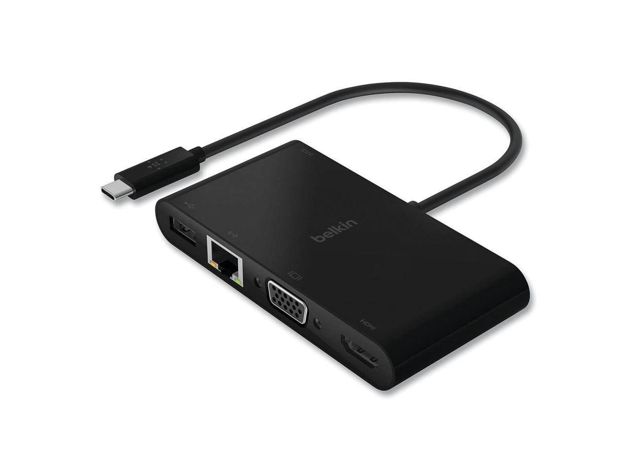 Belkin AVC004BK-BL USB-C Multimedia + Charge Adapter for Notebook - 100 W - USB Type C - 1 x USB 3.0 - USB Type-C - Network (RJ-45) - HDMI - VGA - Wired 2