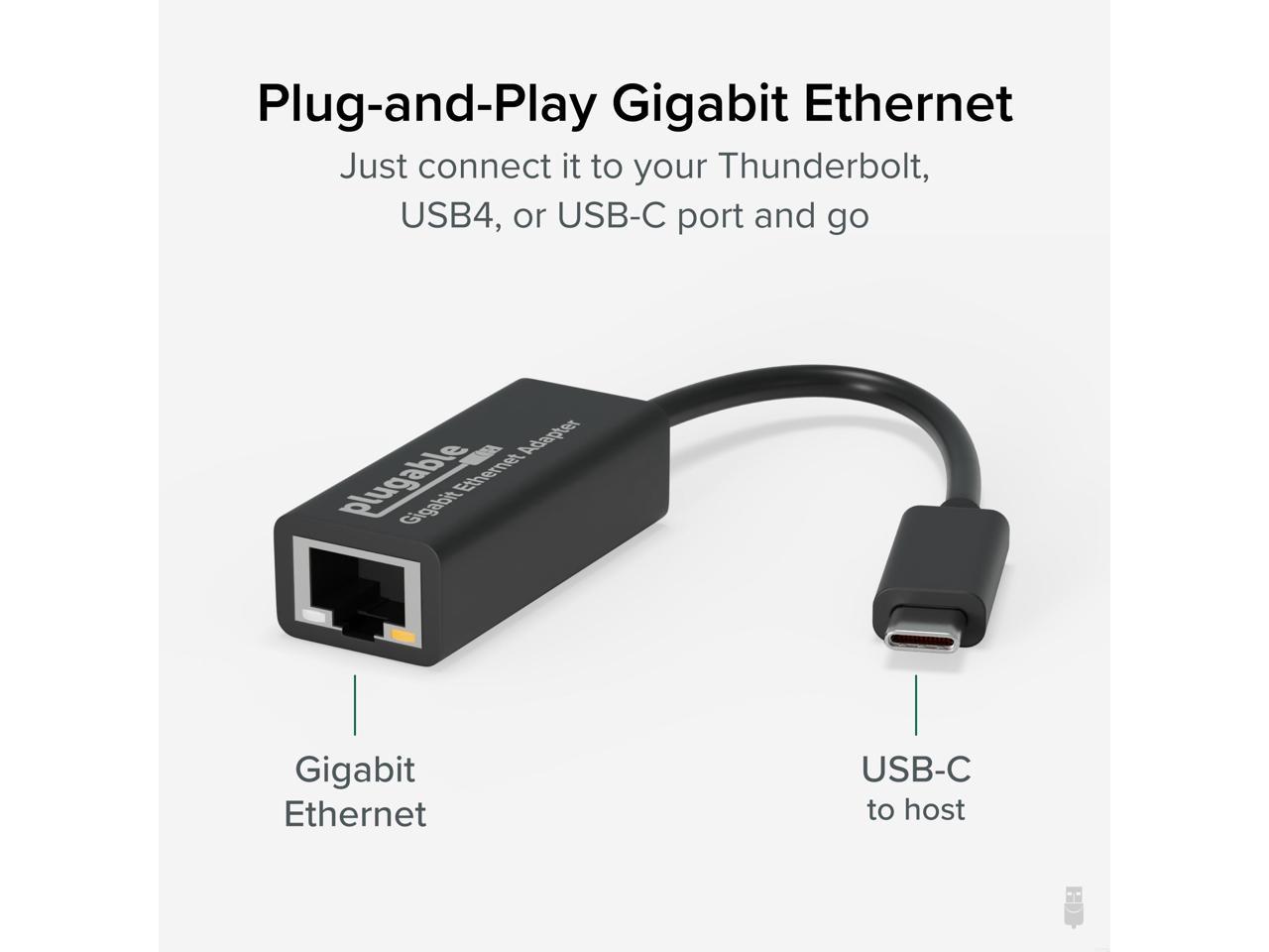 Plugable USB C to Ethernet Adapter, Fast and Reliable Thunderbolt or USB C to Gigabit Ethernet Adapter, Compatible with Windows, Mac, iPhone 15, ChromeOS, Dell XPS, Switch 2