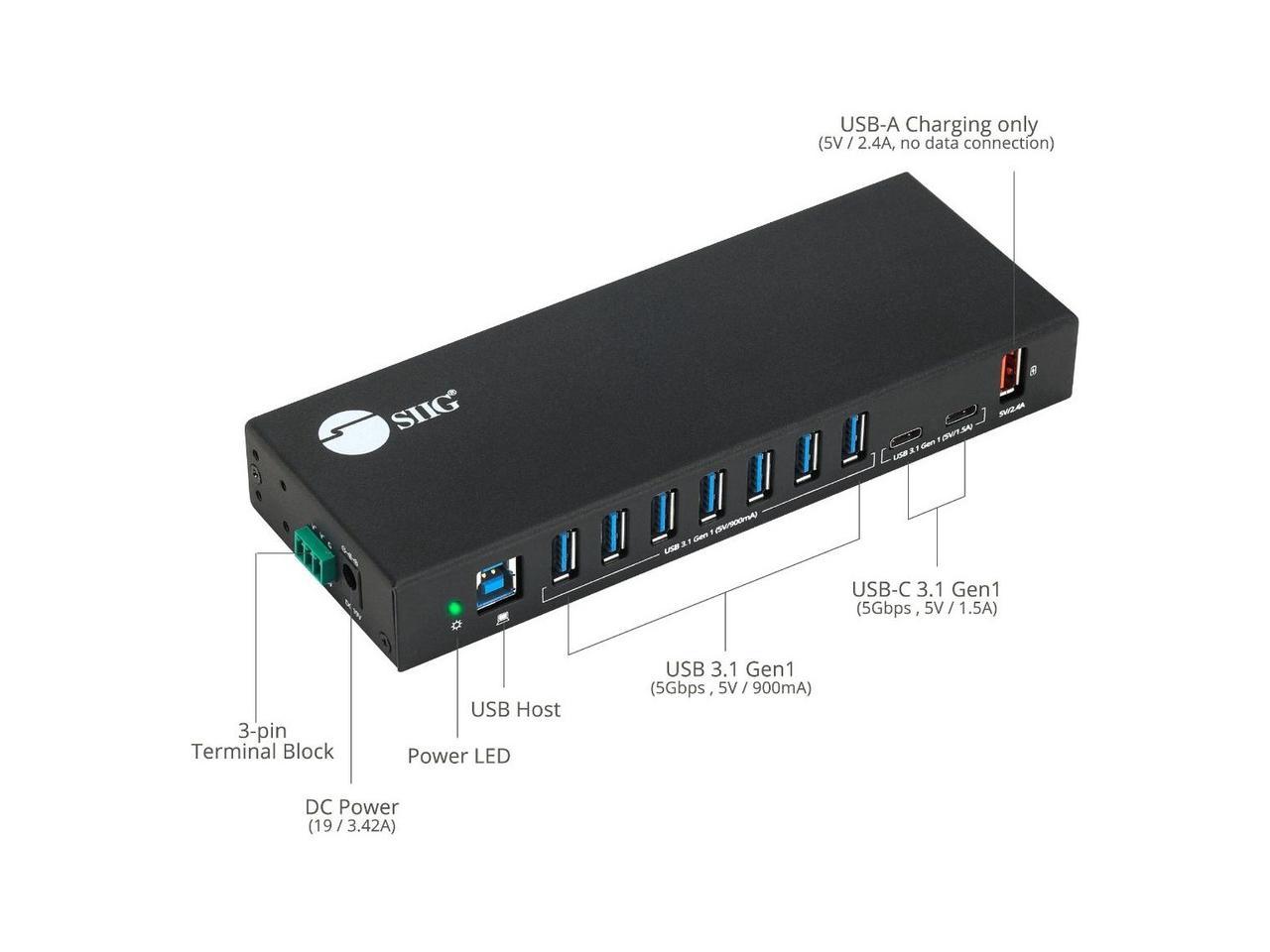 SIIG AC IDUS0811S1 10PT Industrial USB Gen 1 Hub w Dual USBC  65W Charging 2