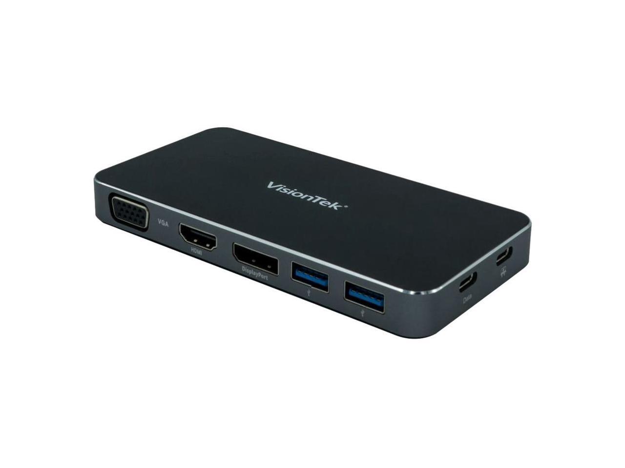 VisionTek USB C Portable Dock - for Notebook/Desktop PC - 100 W - USB Type C - 5 x USB Ports - 2 x USB 3.0 - HDMI - VGA - DisplayPort - Wired 1