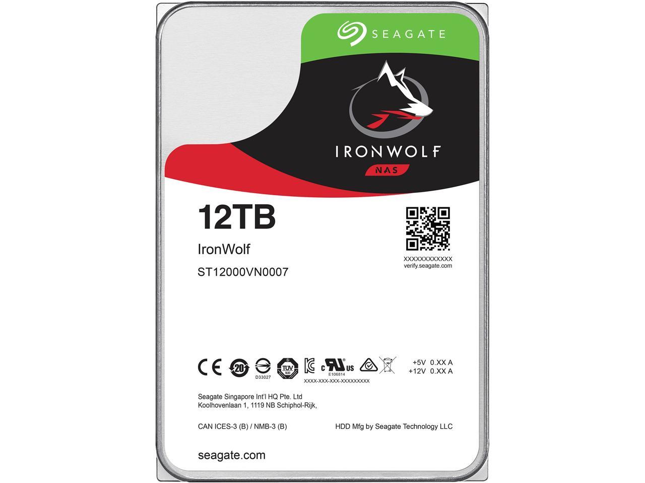 Seagate IronWolf 12TB NAS Hard Drive 7200 RPM 256MB Cache SATA 6.0Gb/s CMR 3.5" Internal HDD for RAID Network Attached Storage NE-ST12000VN0008 2