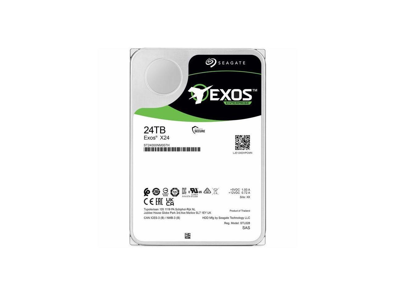 Seagate Exos X24 ST24000NM007H 24 TB Hard Drive - 3.5" Internal - SAS (12Gb/s SAS) - Conventional Magnetic Recording (CMR) Method - Storage Array Device Supported - 7200rpm - 5 Year Warranty 1