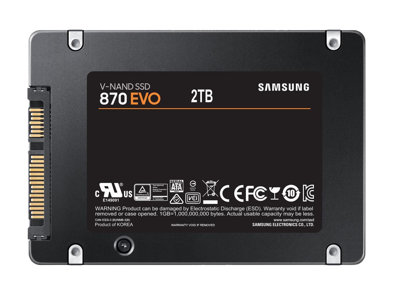 SAMSUNG 870 EVO Series 2.5" 2TB SATA III V-NAND Internal Solid State Drive (SSD) MZ-77E2T0B/AM 2